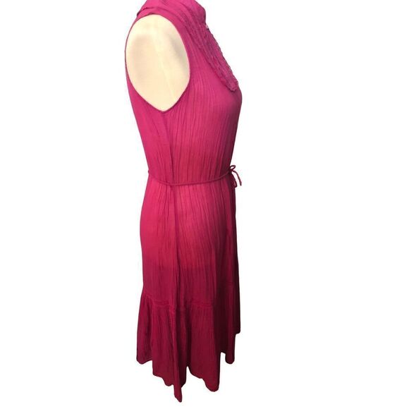 Zara vibrant  pink near sheer sleeveless prairie style midi dress - Picture 4 of 11